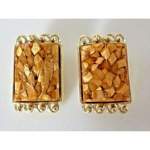 Vtg PAM Thermoset Confetti Lucite Cabochon Clip Earrings MCM Retro